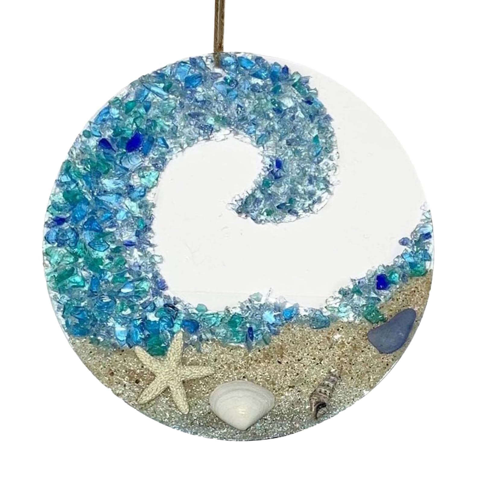 Sea Glass Sun Catcher, Acrylic Sun Catcher Beach, 8cm Crashing Ocean Wave Beach Sun catcher, Romantic Ocean Sun catcher on Acrylic Circle, Sea Glass Hanging Ornaments for Window Tree Decorations
