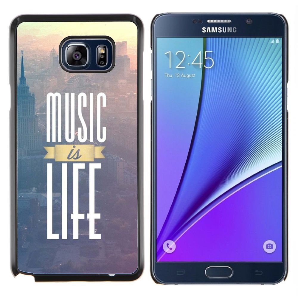 Samsung Galaxy Note5 / N920 , Luminous-Blue - Hard Plastic Back Case Cover Shell (Music is Life)