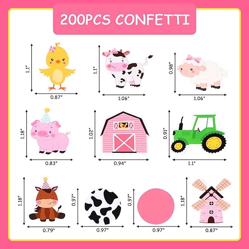 Miniatura 2 de Confeti de baby shower de animales de granja, 200 piezas de decoración de mesa de animales de granja rosa para niña, fiesta de cumpleaños, impresión
