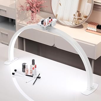 Kadden Foldable Large Half Moon LED Light,29" Arch Light for Table Nail Desk with Phone Stand, Upgrade Arch Light for Nail Techs with Wire Controller for Manicure Tattoo Beauty White, Large