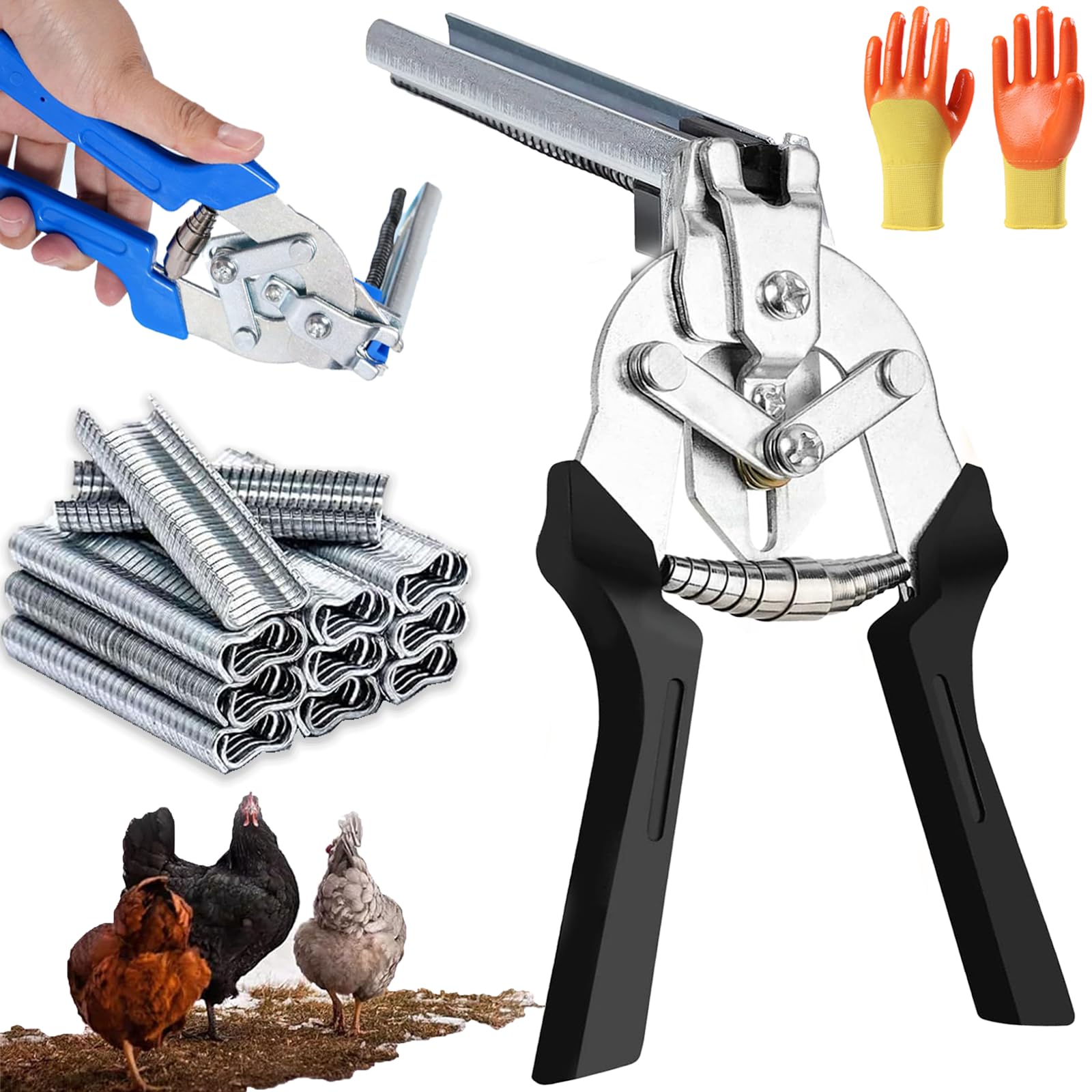 Llelemamo B Type M Nail Ring Pliers With M Hog Rings, Professional Hog Ring Pliers Tool For Fencing, Animal Pet Cage Uilding, Wire Mesh & Chicken Coop (With 600Pcs) (B)