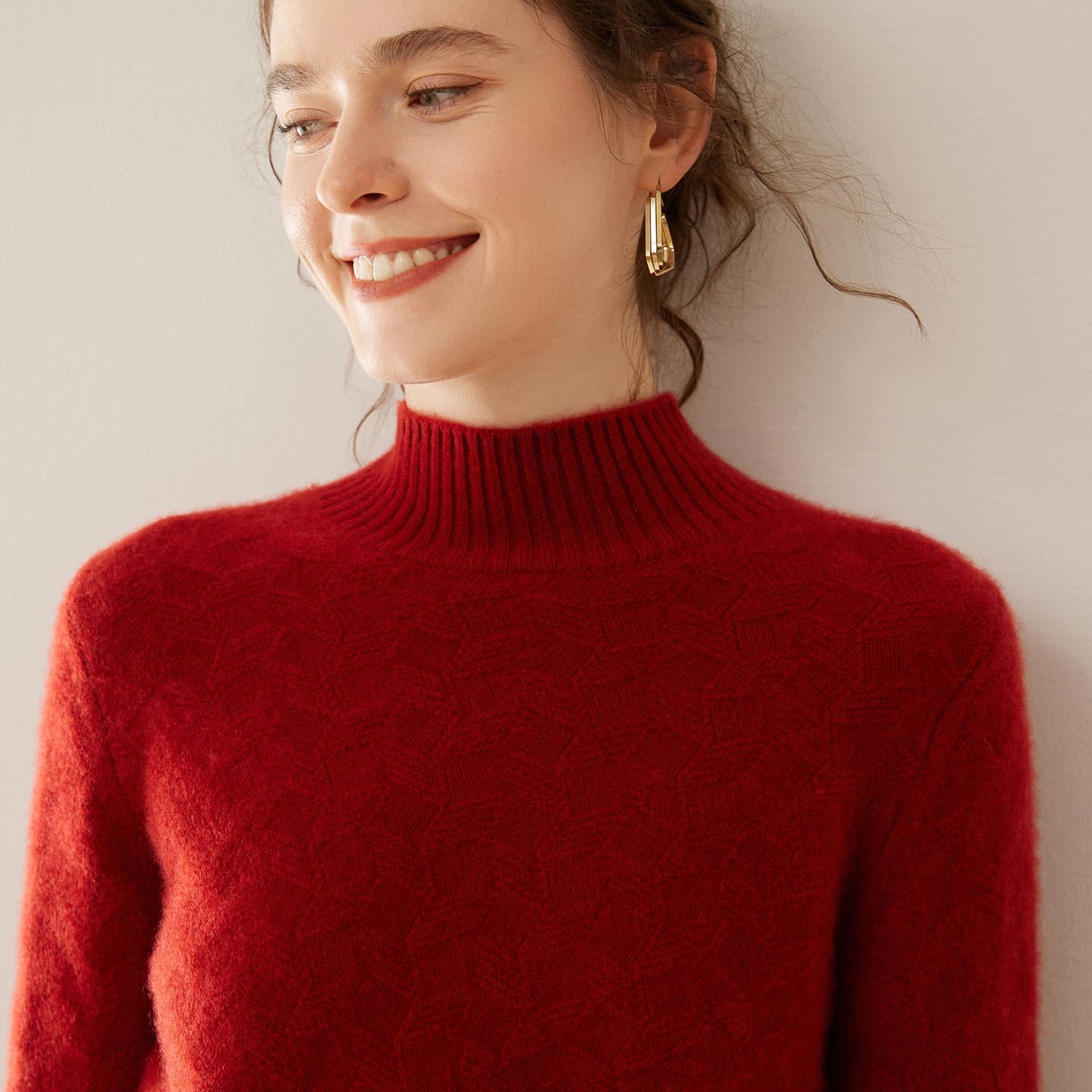 Women's Cashmere and Merino Wool Blend Turtleneck Sweater Thick Knit Long Sleeve Winter Casual Pullover