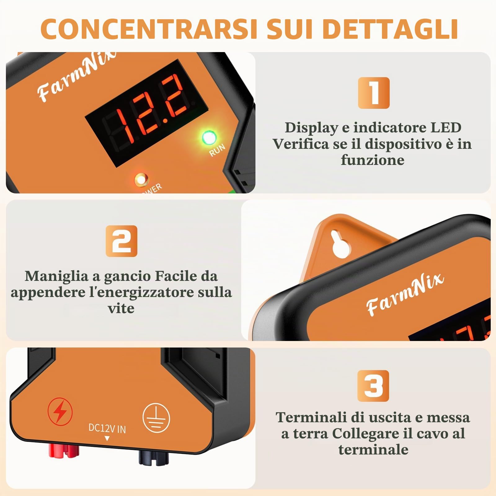 15KM Recinzione elettrica per animali,2J Recinto Elettrico con LED Display per Galline Pecore maiali Volpi Mucche,Elettrificatore per azienda agricola pascolo giardino (Arancione)