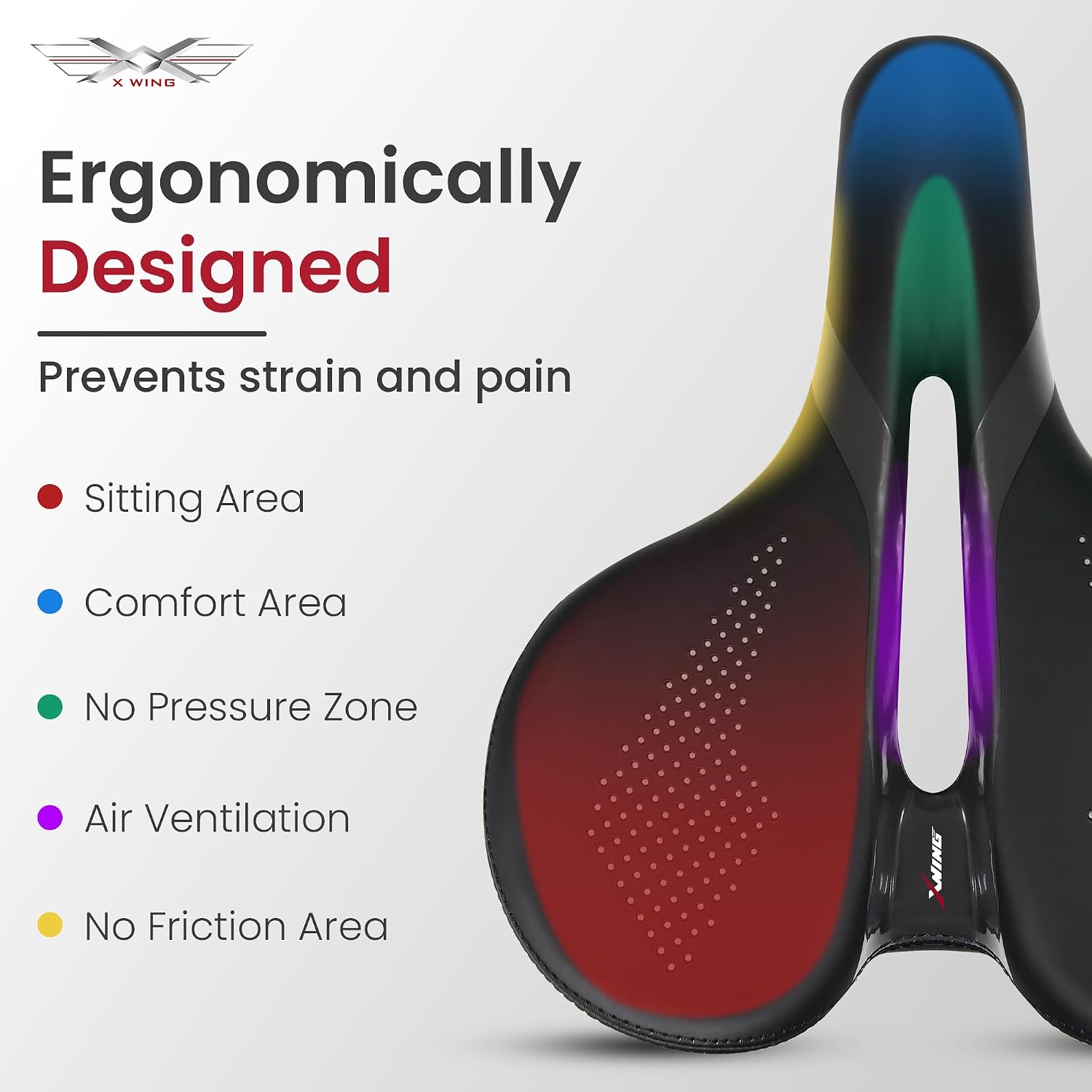 X WING Comfort Bike Seat for Men and Women with Innovative 5-Zone-Concept – Winged Bicycle Saddle with Memory Foam – Exercise Bike Seat for City, MTB & Trekking Bikes