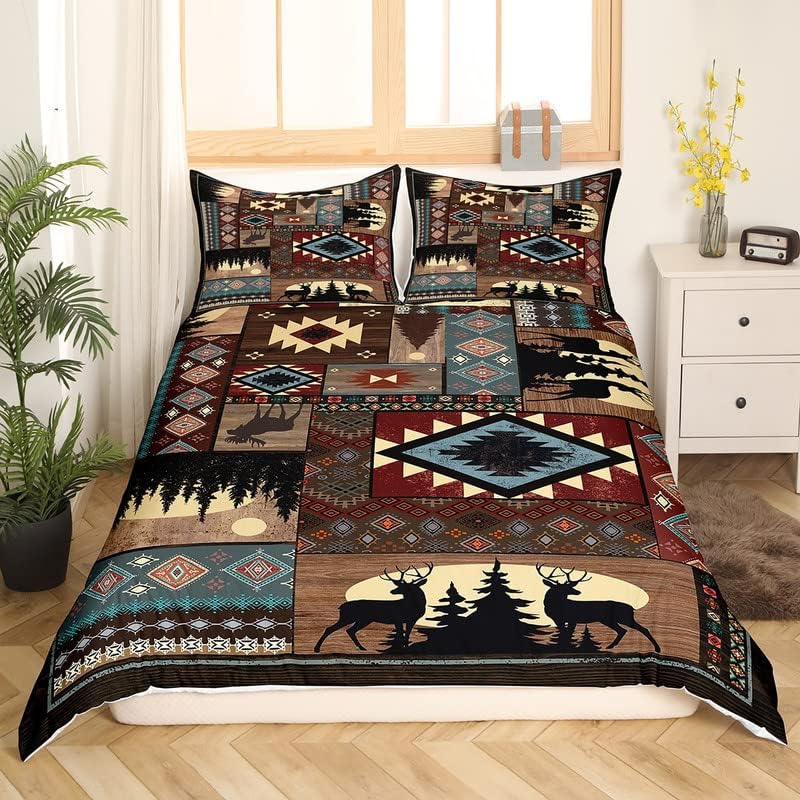 Miniatura 1 de Feelyou Juego de ropa de cama rústica de oso para niños, animales salvajes, lindos ciervos, juego de funda de edredón para niños y adolescentes,