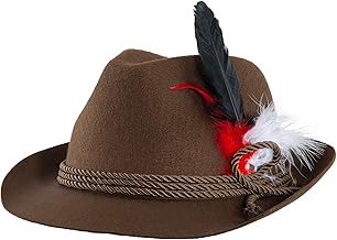 dressforfun 302852 Traditional Hat with Feather and Cord, Hunter Hat for Oktoberfest, Costume Party, Brown, brown