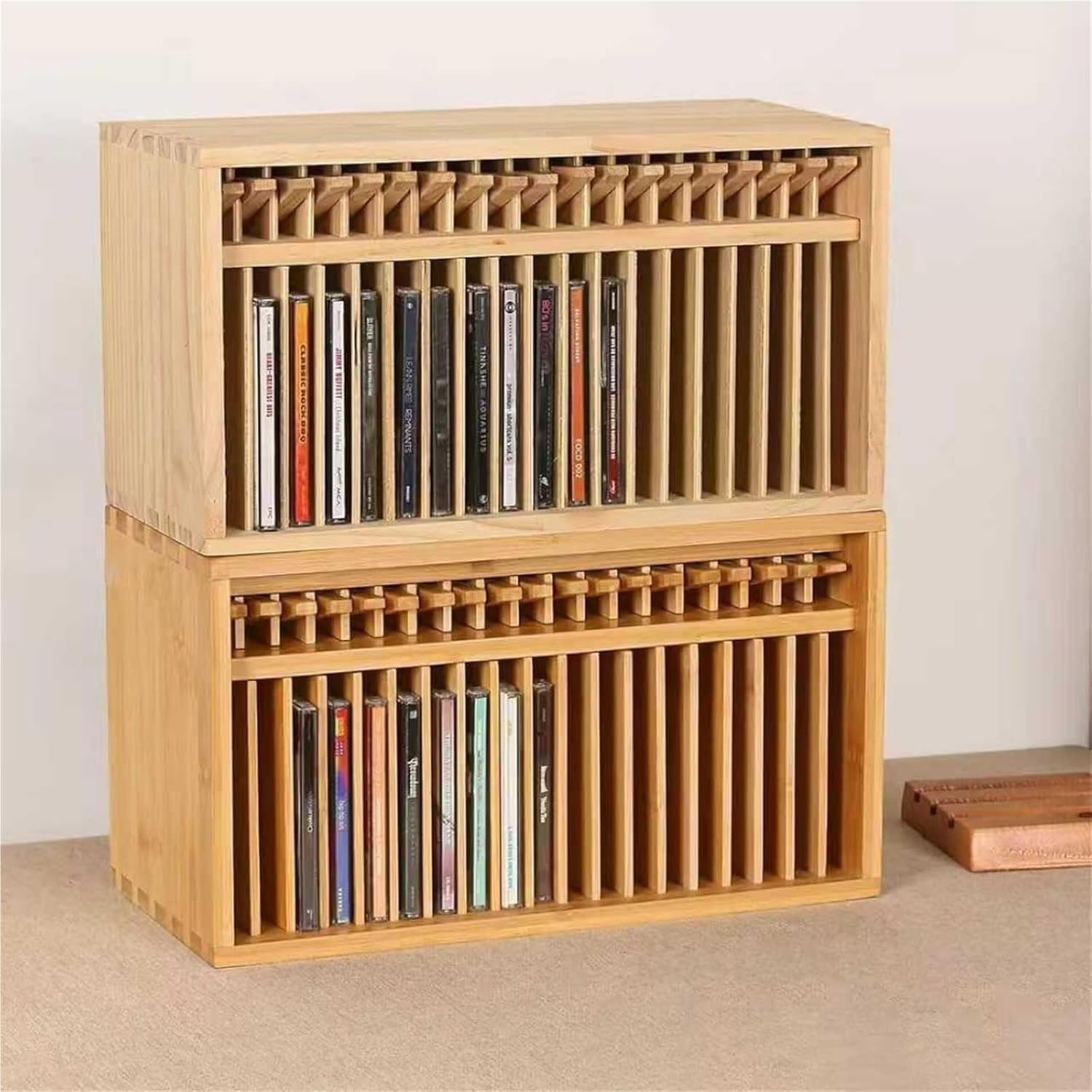 Porta CD in legno, organizer per DVD per casa e ufficio, include 19 custodie per CD, struttura a coda di rondine, ideale per sale musicali e teatrali