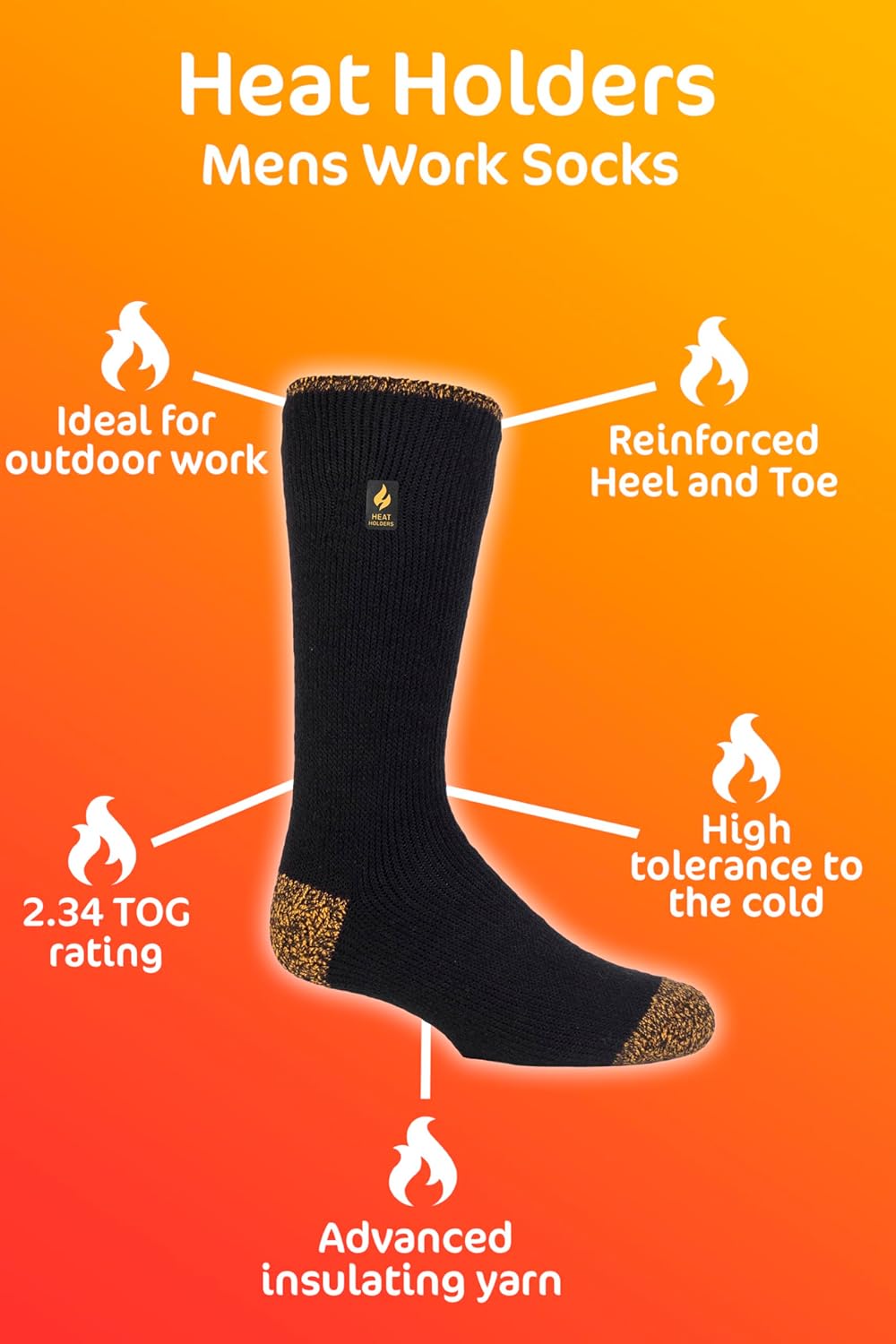 HEAT HOLDERS - Mens Workforce Reinforced Heel and Toe Work Socks (5-9 US)