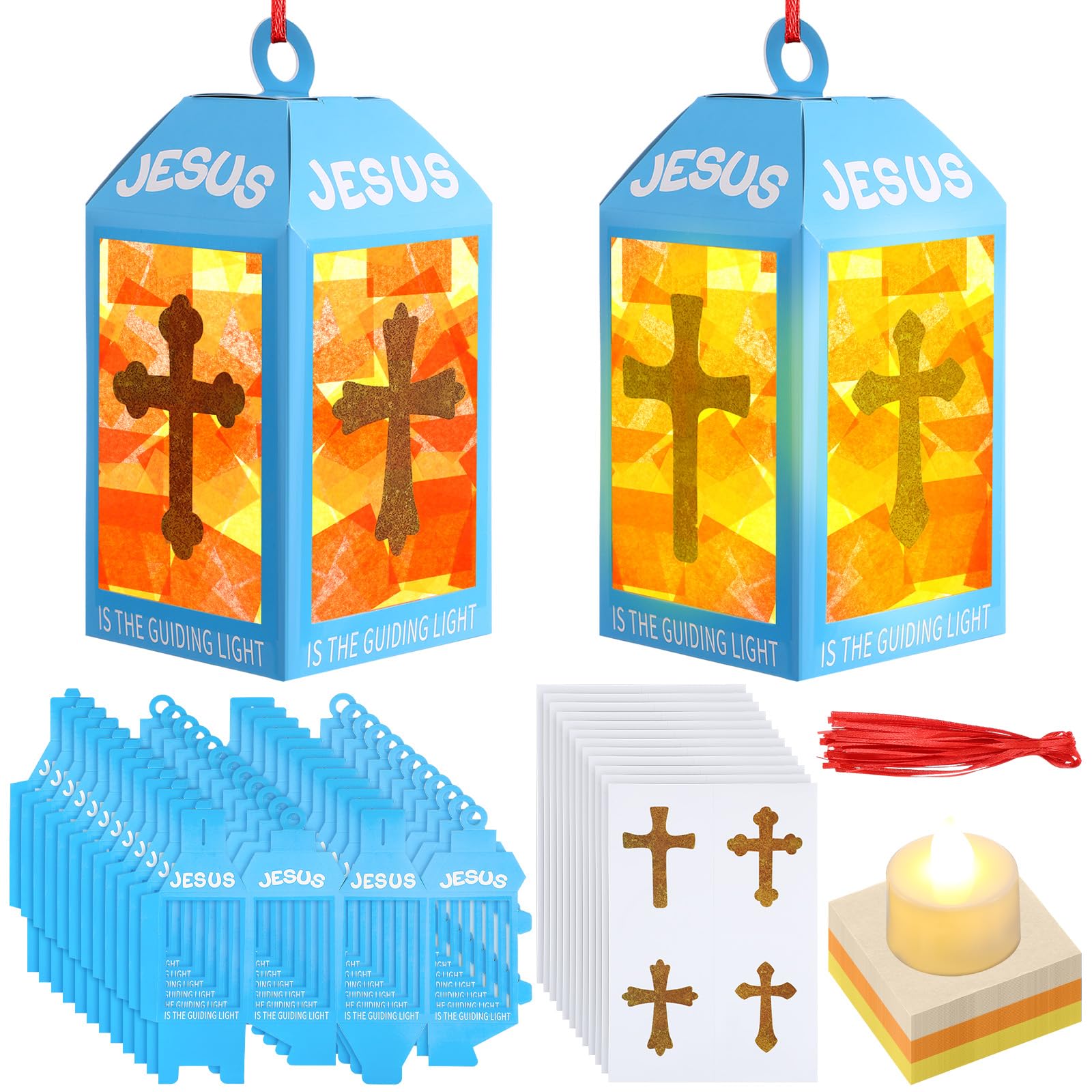 Lanternes chrétiennes en papier Simgoing avec bougies LED pour VBS et école du dimanche Lot de 12 - 8