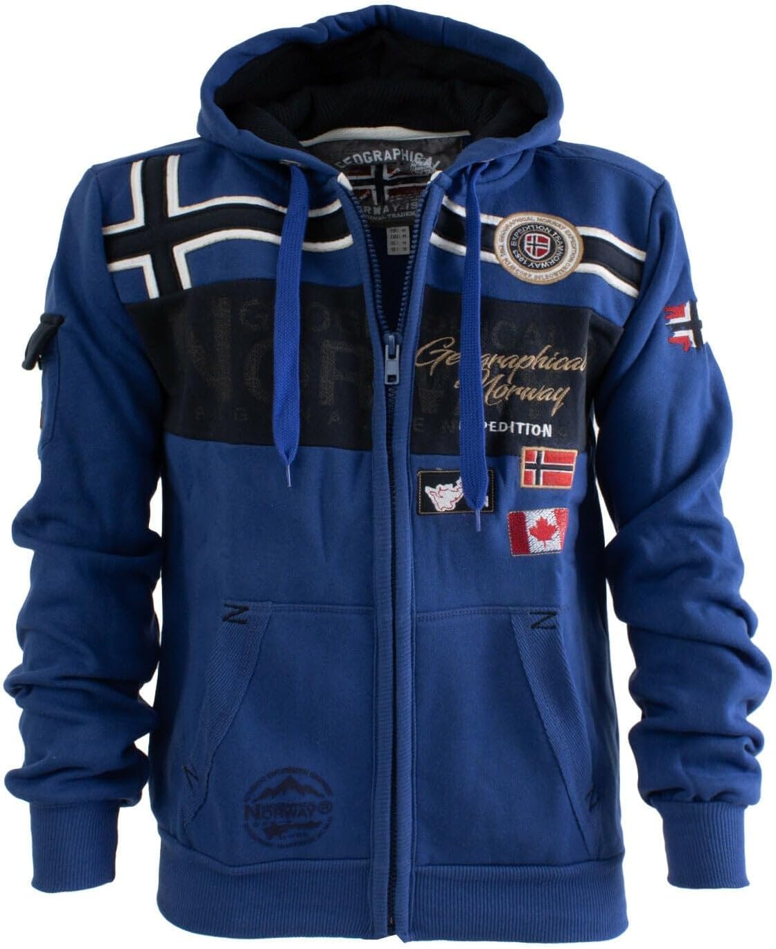 Geographical Norway Men's Long Sleeve Hoodie Sweatshirt 35% Polyester. 65% Cotton Royal Blue