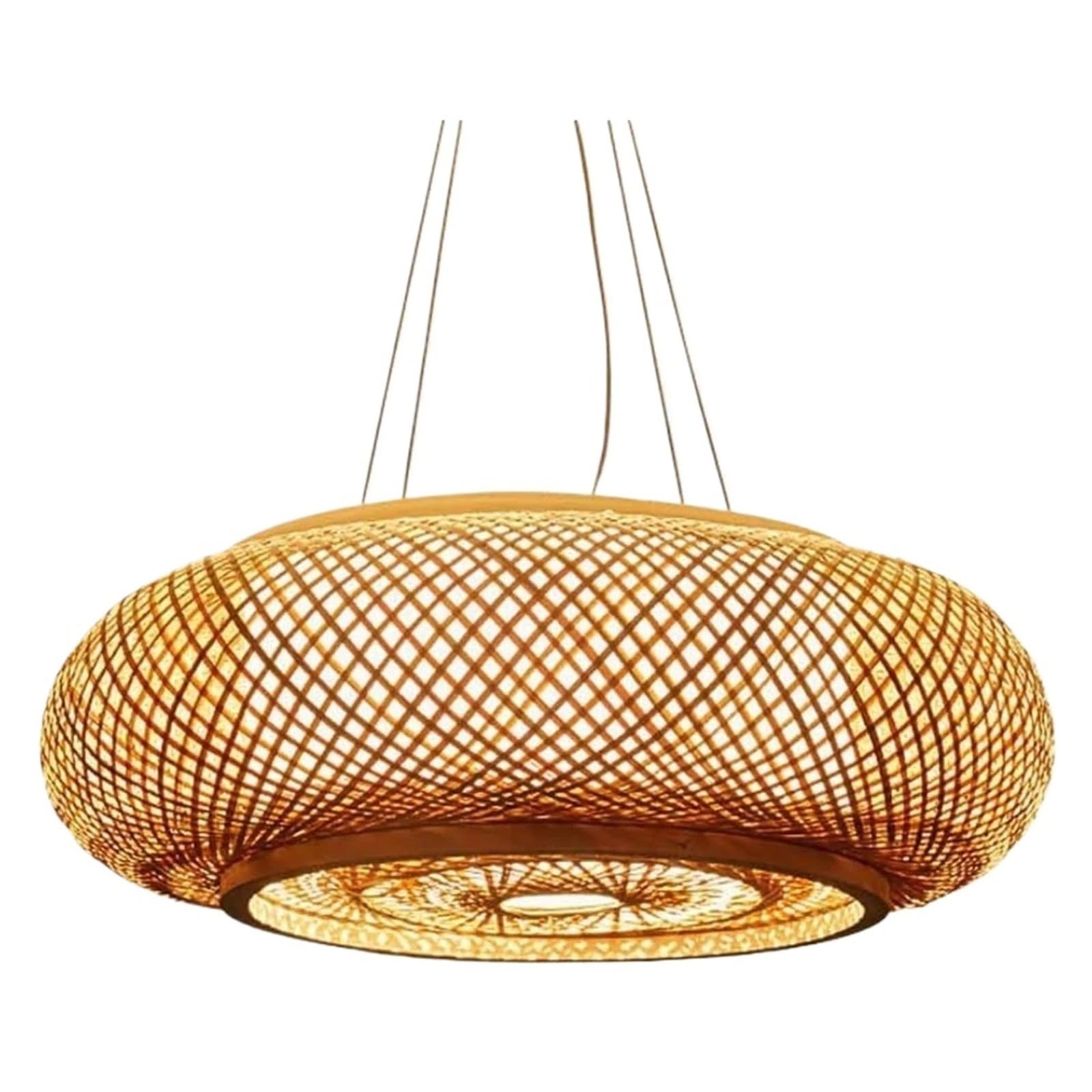 Eezii D-50Cm Rustic Farmhouse Bamboo Pendant Light Shades Large Ceiling Light Fixture Woven Rattan Chandelier E27 Bamboo Lamp Covers