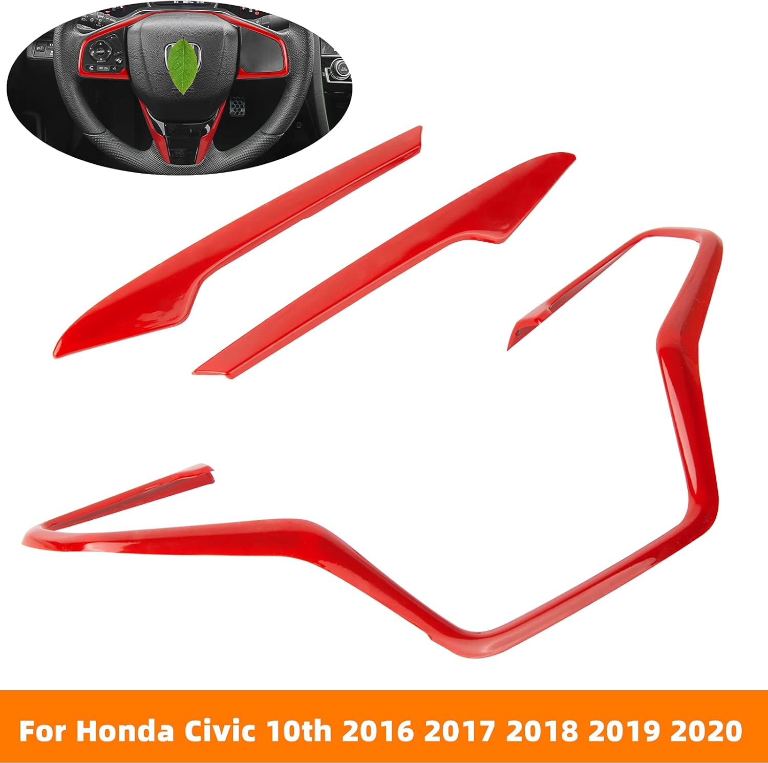 Steering Wheel Trims Cover Decoration Sticker for Honda Civic 2020 2019 2018 2017 2016 Interior Accessories -Red : Automotive