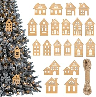 PH PandaHall 20pcs 10 Styles Wooden House Dectors 4~6.7 Inch Wood House for Crafts Christmas Tree Hanging Ornaments Cutout House Hangings for Home Party Christmas Winter Decorations
