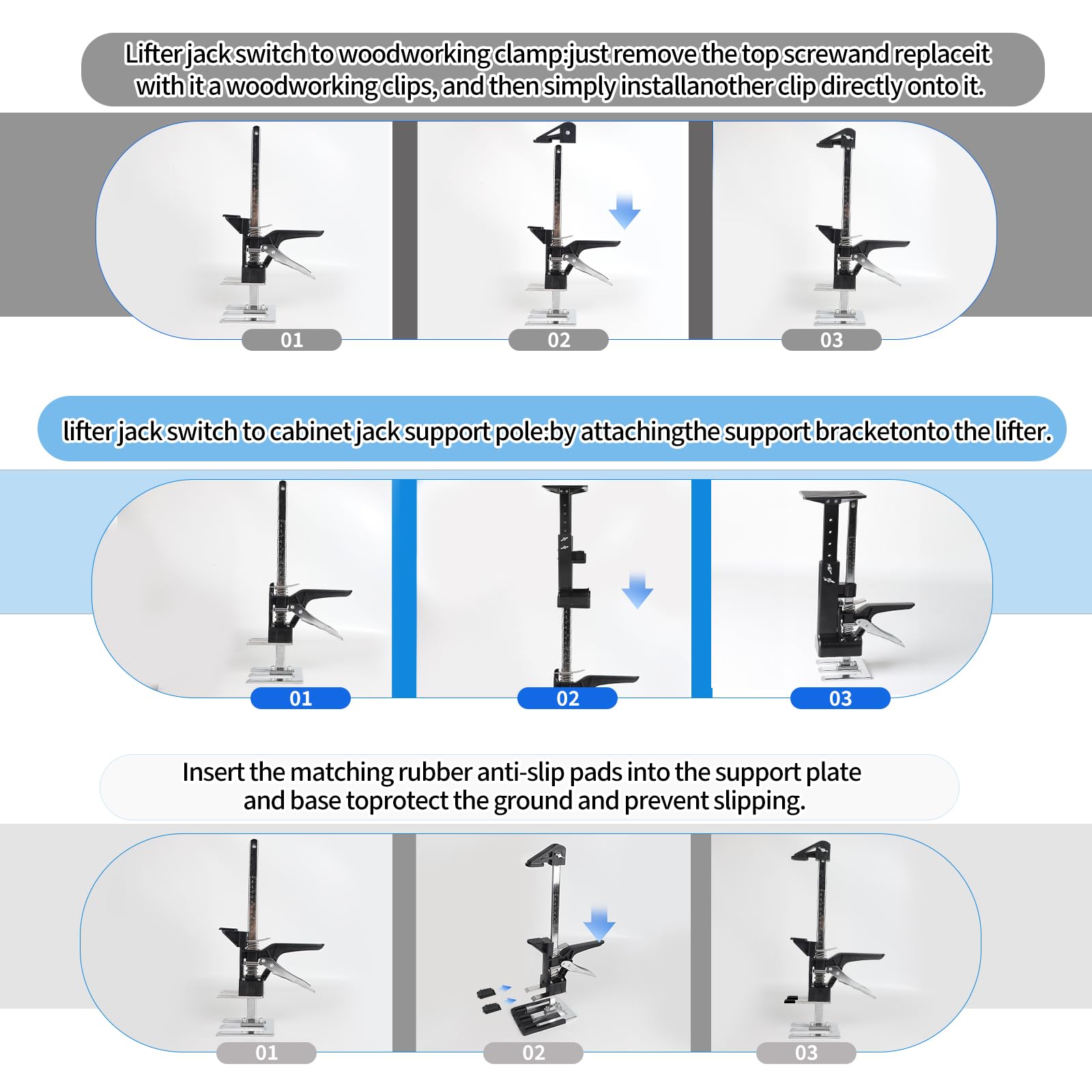 DBREAKS 3-in-1 Multi Arbeitssparender Arm mit Skala, 2Pcs 38CM Multifunktionale Handhebewerkzeug Bis zu 220 kg mit Metall-Schrankwagenheberstützstange & Holzbearbeitungsklemmen, Arm Handwerkzeug Heber