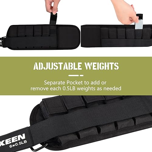Vista 2 de Hikeen Pesas de tobillo para mujeres y hombres, 1 par de pesas ajustables para tobillo de 1, 2, 3 libras, bloque de metal con bolsillos separados