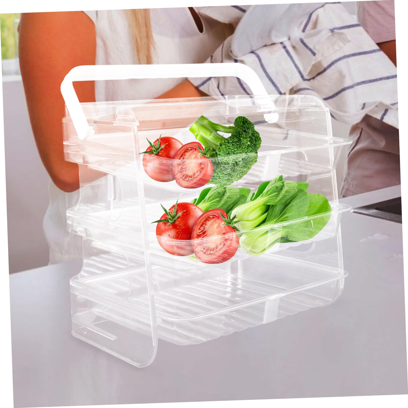 TOPBATHY Estante 3 Niveles Rejilla para Alimentos Frescos Plato Preparación Almacenamiento Bandejas Frutas Ahorra Espacio