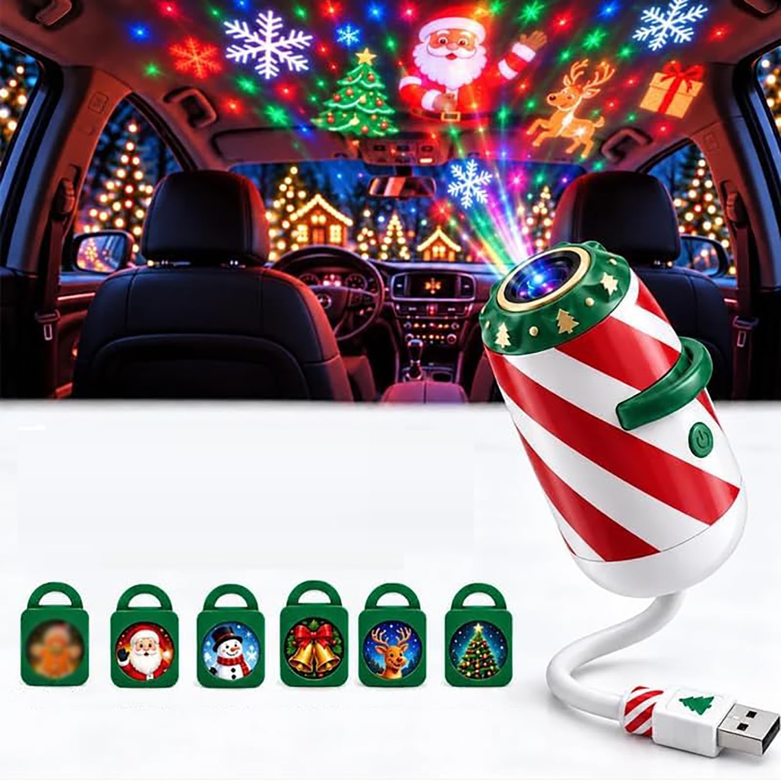 Luce proiettore natalizia per auto, alimentata tramite USB (24PCS)