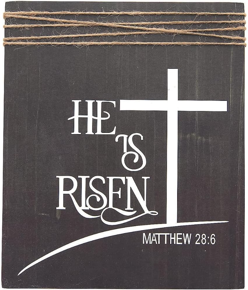 Fun Express He Is Risen Wall Sign - Rustic Wooden Christian Home Décor Inspirational Message - Easter Religious Events Or Everyday Faith Display - Living Room Entryway Church - 12” X 12” - 1 Piece