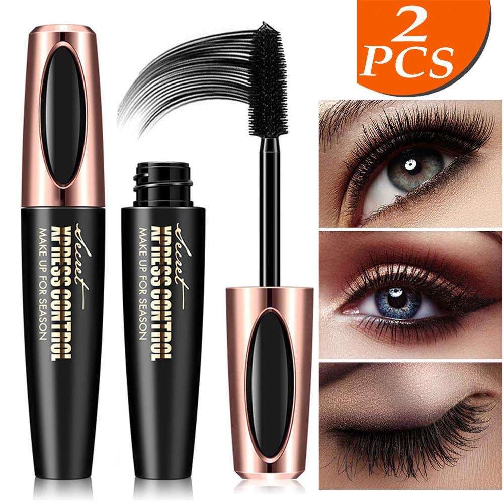 2 Pcs 4D Silk Fiber Eyelash Mascara，Extra Long Lash Mascara and Thick, Long Lasting, Waterproof & Smudge-Proof, All Day Exquisitely Lash, Full, Long, Thick, Smudge-Proof Eyelashes