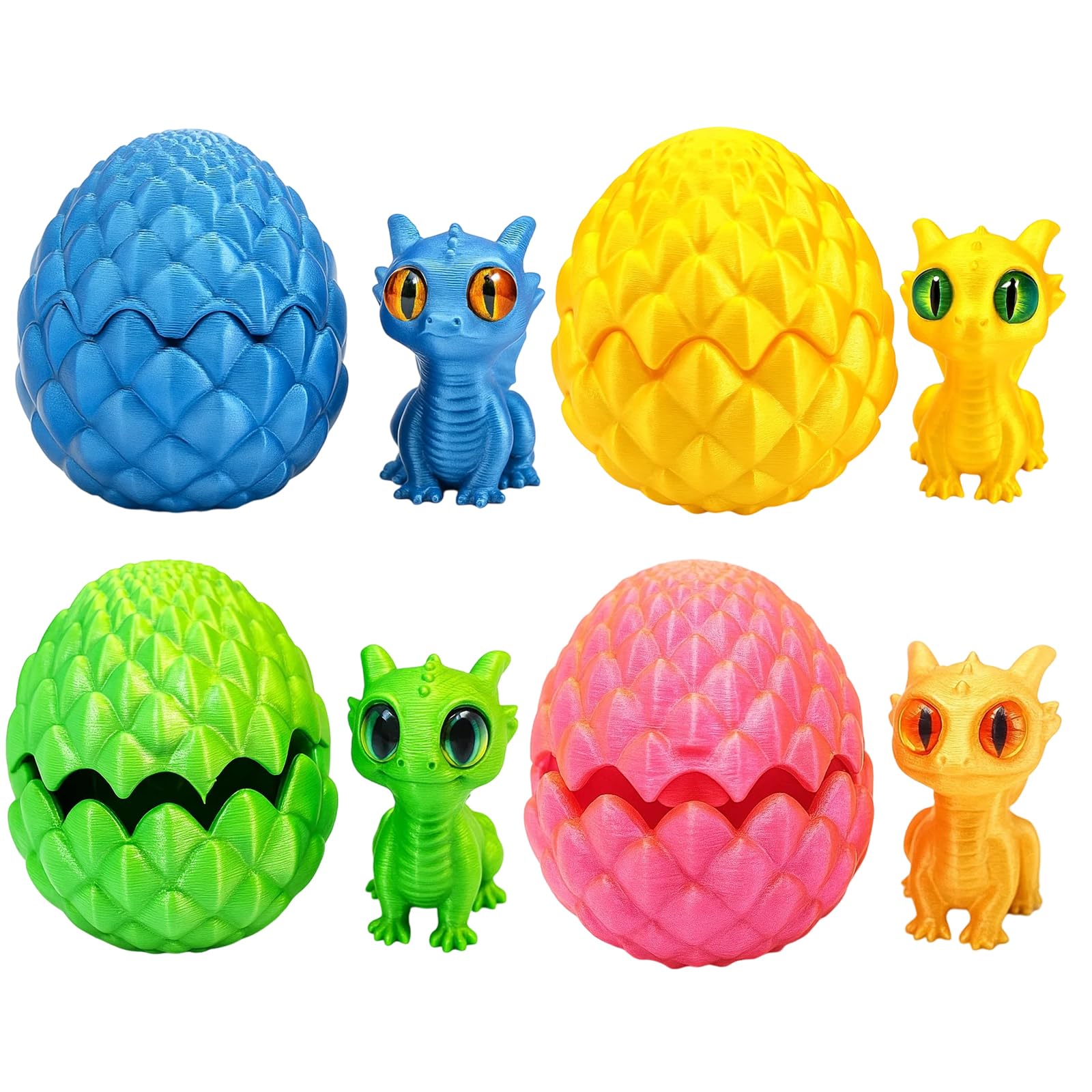 4 Pcs 3D Printed Dragon Set, 3D Printed Animals, Dragon Egg Ornaments, Desktop Decor Figures, Living Room, Bedroom, Kitchen DiningUnique Gifts for Birthdays and Special Occasions