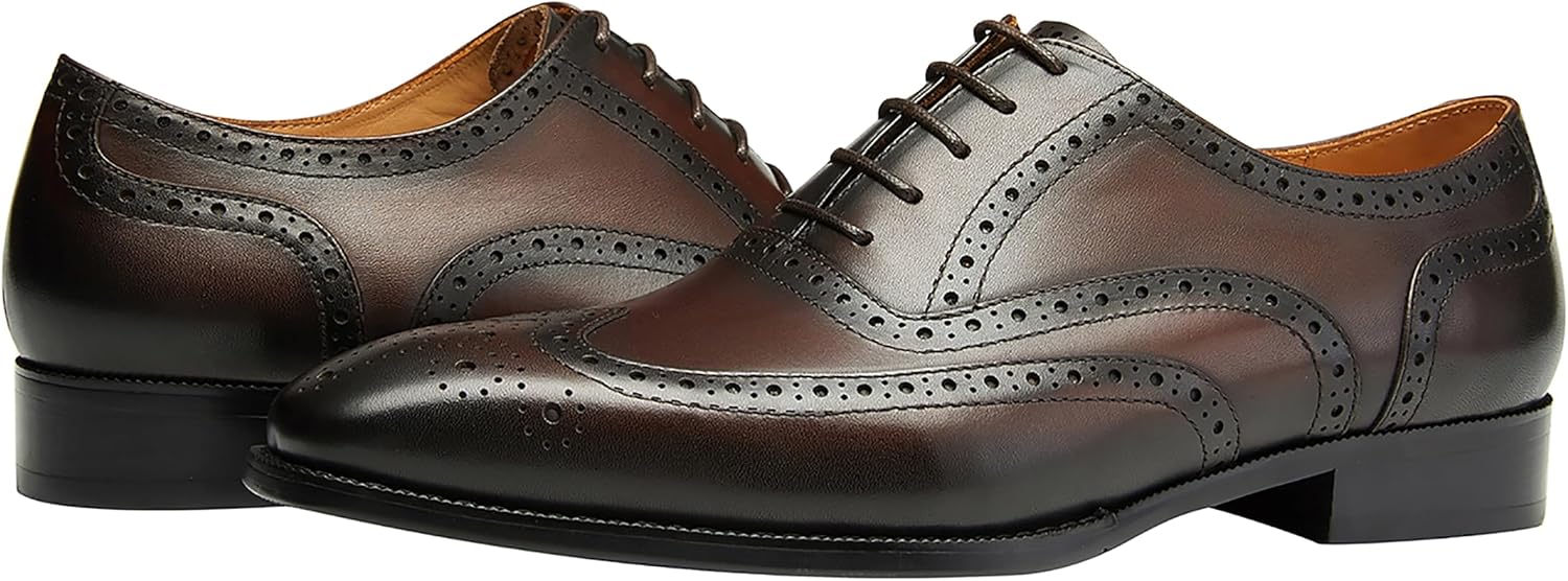 Santimon Mens Dress Shoes Leather Oxfords Wingtip Brogue Tuxedo Business Casual Wedding Shoes for Men