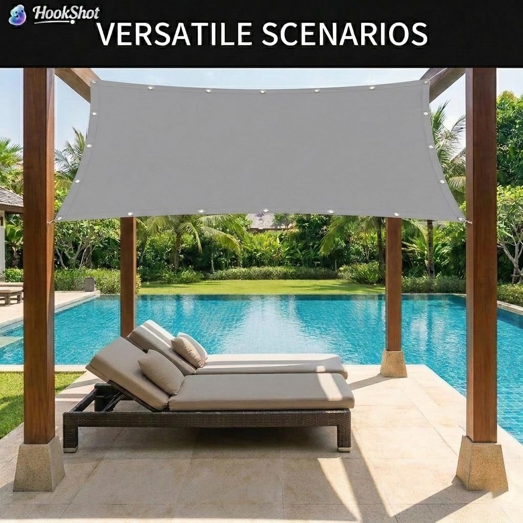 wasserdichte Sonnensegel 2.7x2.7m Sun Sail Rechteckig Wetterschutz Sonnenschutz Polyester Sonnensegel mit ösen Edelstahl UV Schutz für Balkon Garten Terrasse, Hellgrau
