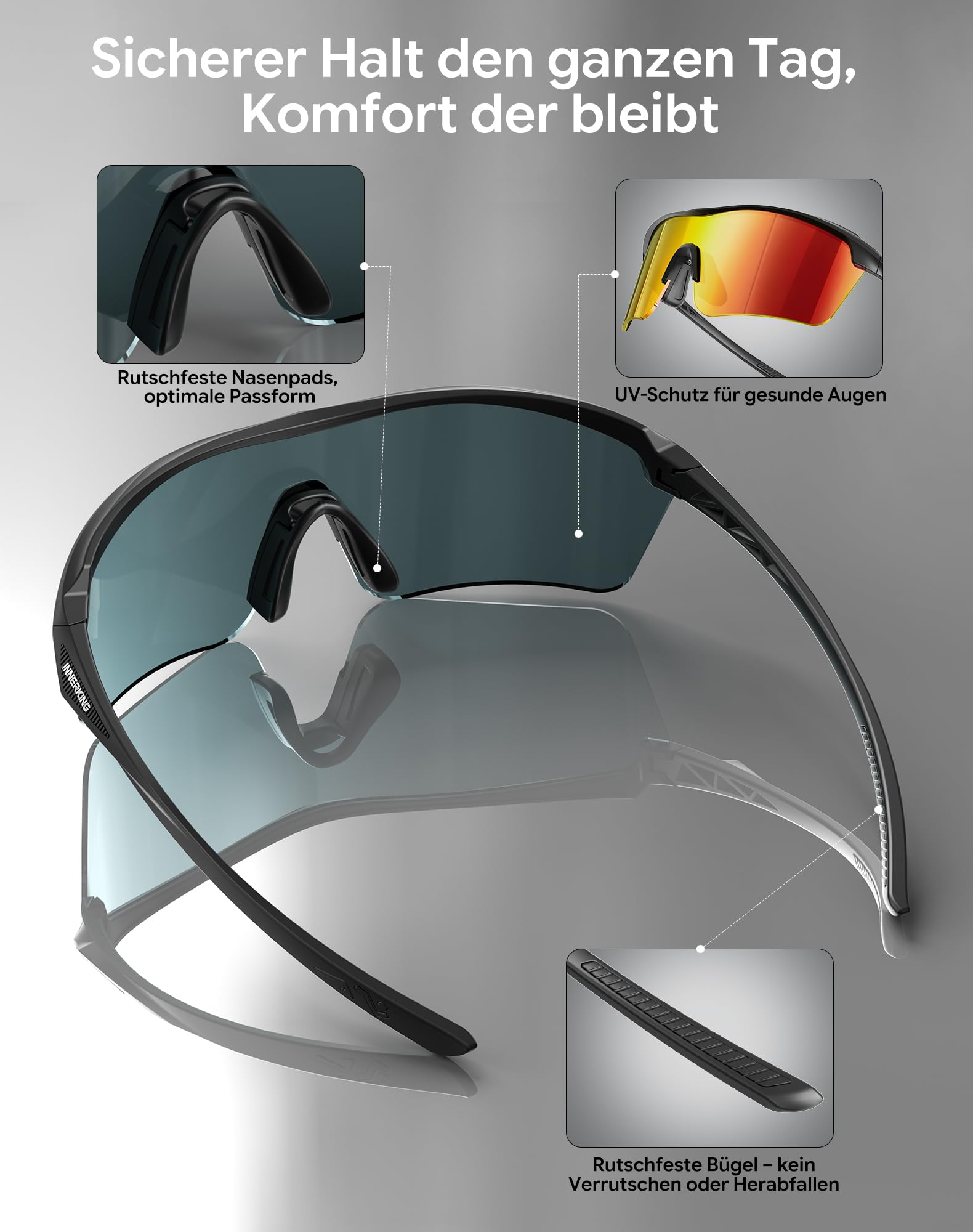 InnerKing Fahrradhelm Set mit Fahrradbrille & LED Licht für Herren Damen | Leichte Fahrradhelm mit USB-Aufladung LED Licht, MTB Helm Radhelm Cityhelm