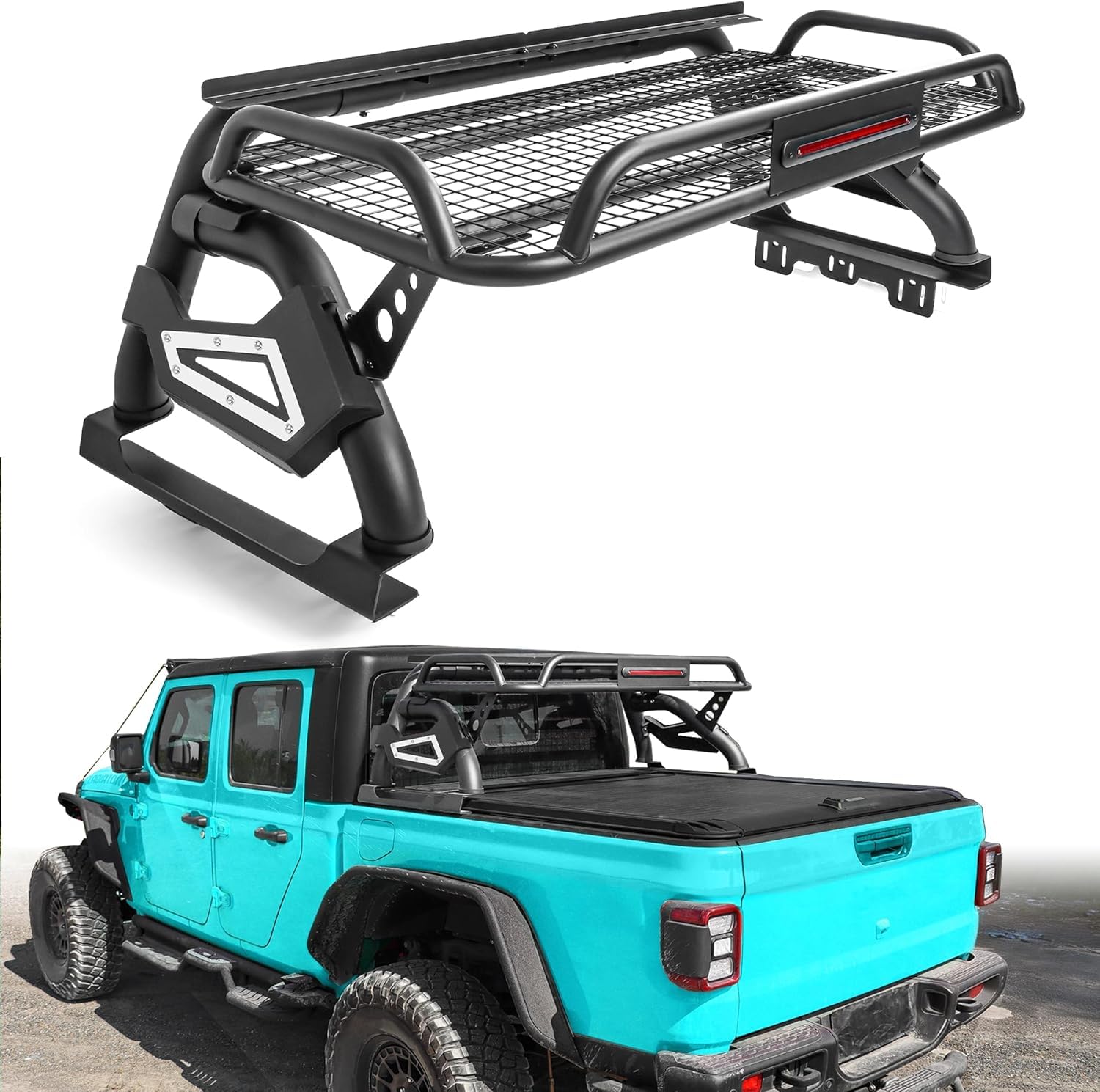 MONOKING Truck Roll Bar Full Size with Brake Light &amp; Cargo Basket, Sport Chase Bar for F-150/Raptor/Ram 1500/Silverado/Sierra/Tundra/Gladiator — Off-Road Overlanding Work Hauling | Truck Enthusiasts