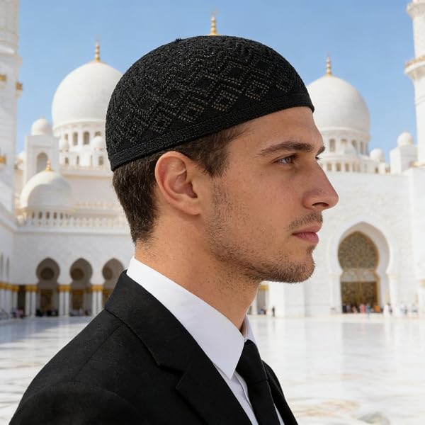 Generico Cappello Kufi,Berretto Elegante Elasticizzato e Ricamato, Comodo,Copricapo all'Uncinetto Uomo | per papà Marito Figlio Amici Famiglia Regalo - 3