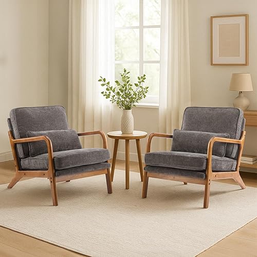 Miniatura 44 de Karl home Silla decorativa moderna de mediados de siglo con almohada, silla tapizada de tela bronceadora, con brazo de salón con marco de madera