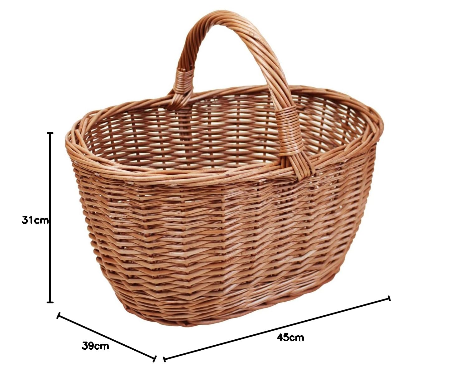 Cestino per la spesa in vimini per frutta, verdura o funghi / cestino picnic 45 x 31 H 22 / 39 cm