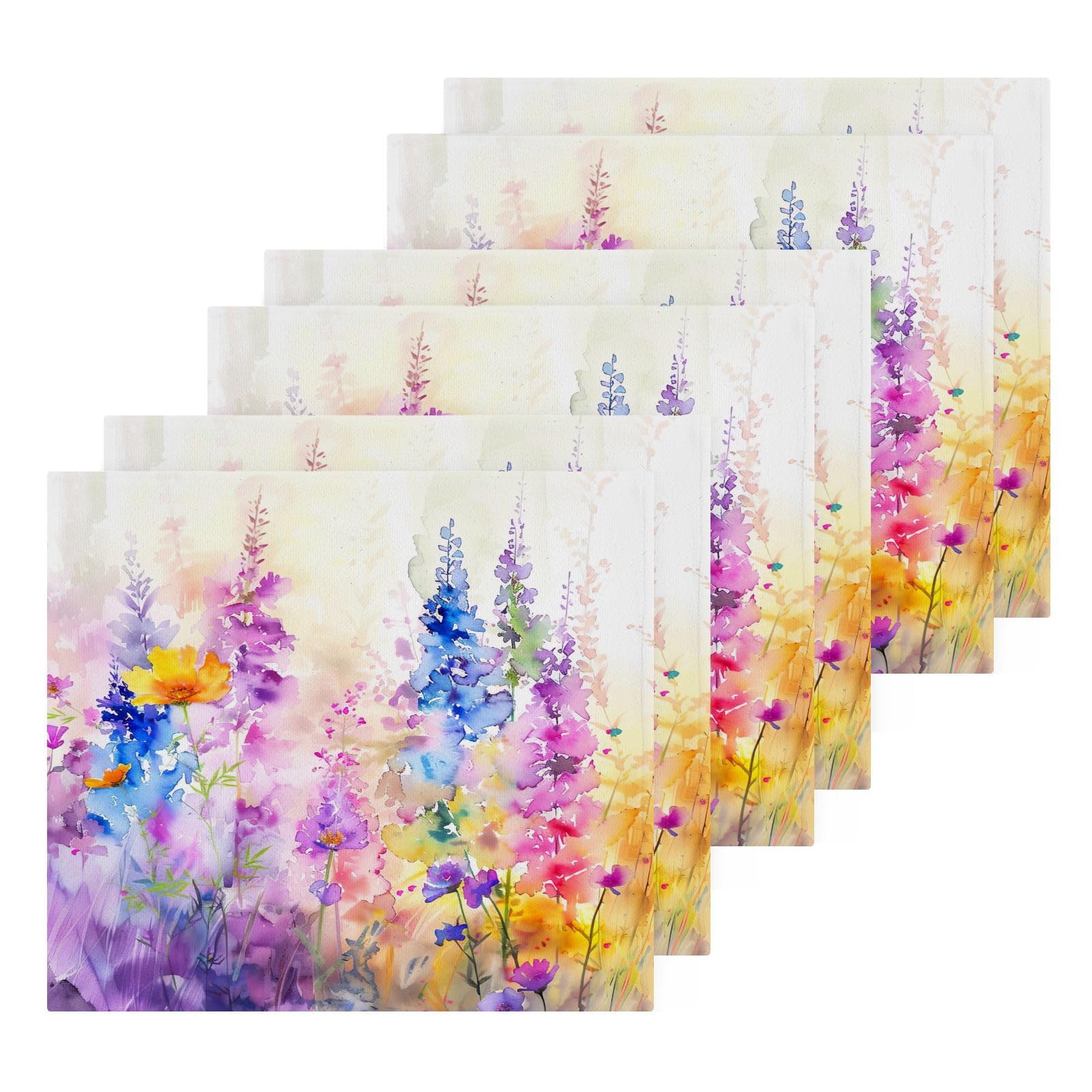 Flradish 4 Pack Water Painting Wildflowers Pure Cotton Washcloths 12 x 12 Inch Reusable Absorbent Soft Cotton Face Towels Fingertip Towels Set for Gym Towels,Hotel and Spa