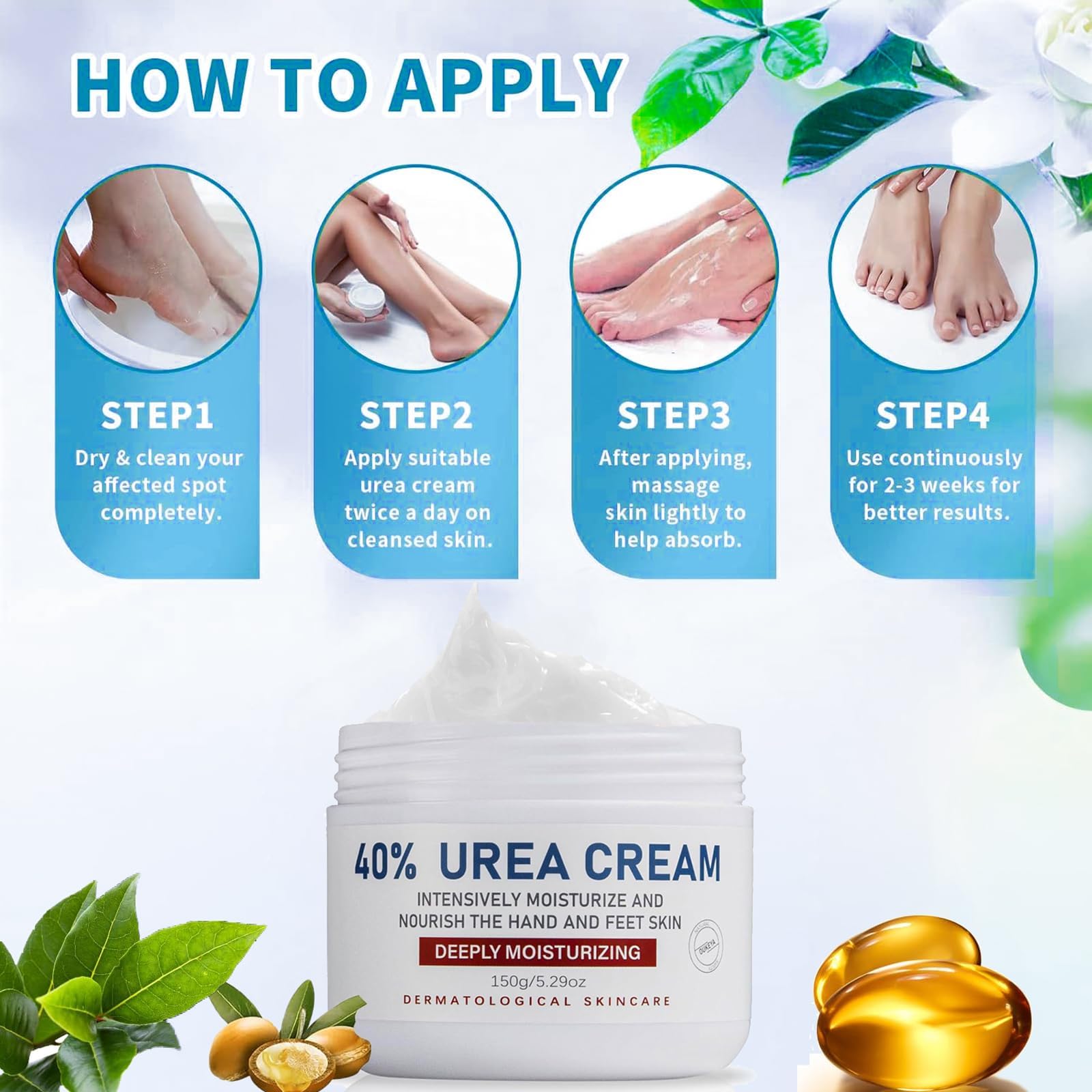 Urea Cream 40 Percent for Feet Urea Cream, Urea Foot, Foot Cream, Foot Cream with Hyaluronic Acid for Feet Hands, Heels - Image 3