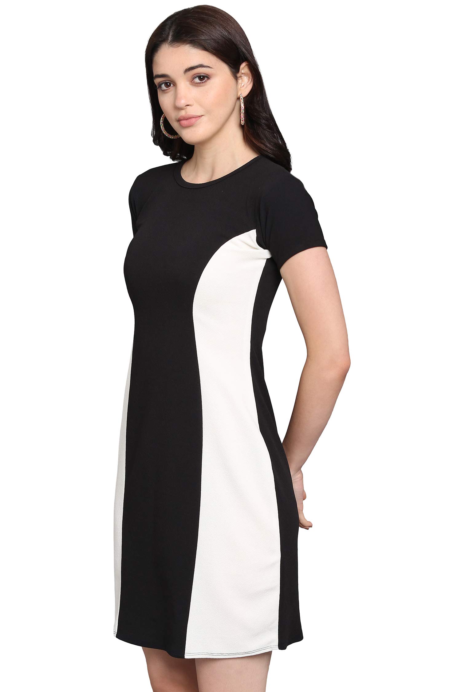 Purvaja Womens Bodycon Knee Length Dress(Lucy-113-Wh-Bl_Black_X-Large)