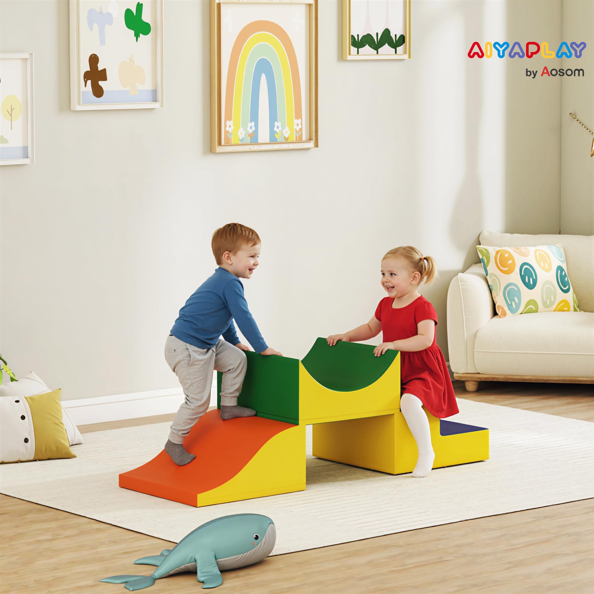 AIYAPLAY Schaumstoff Bausteine Kinder 3 Stück Klettern Softbausteine Bausteinset Großbausteine Baby Riesenbausteine Bauklötze Kunstleder Gelb