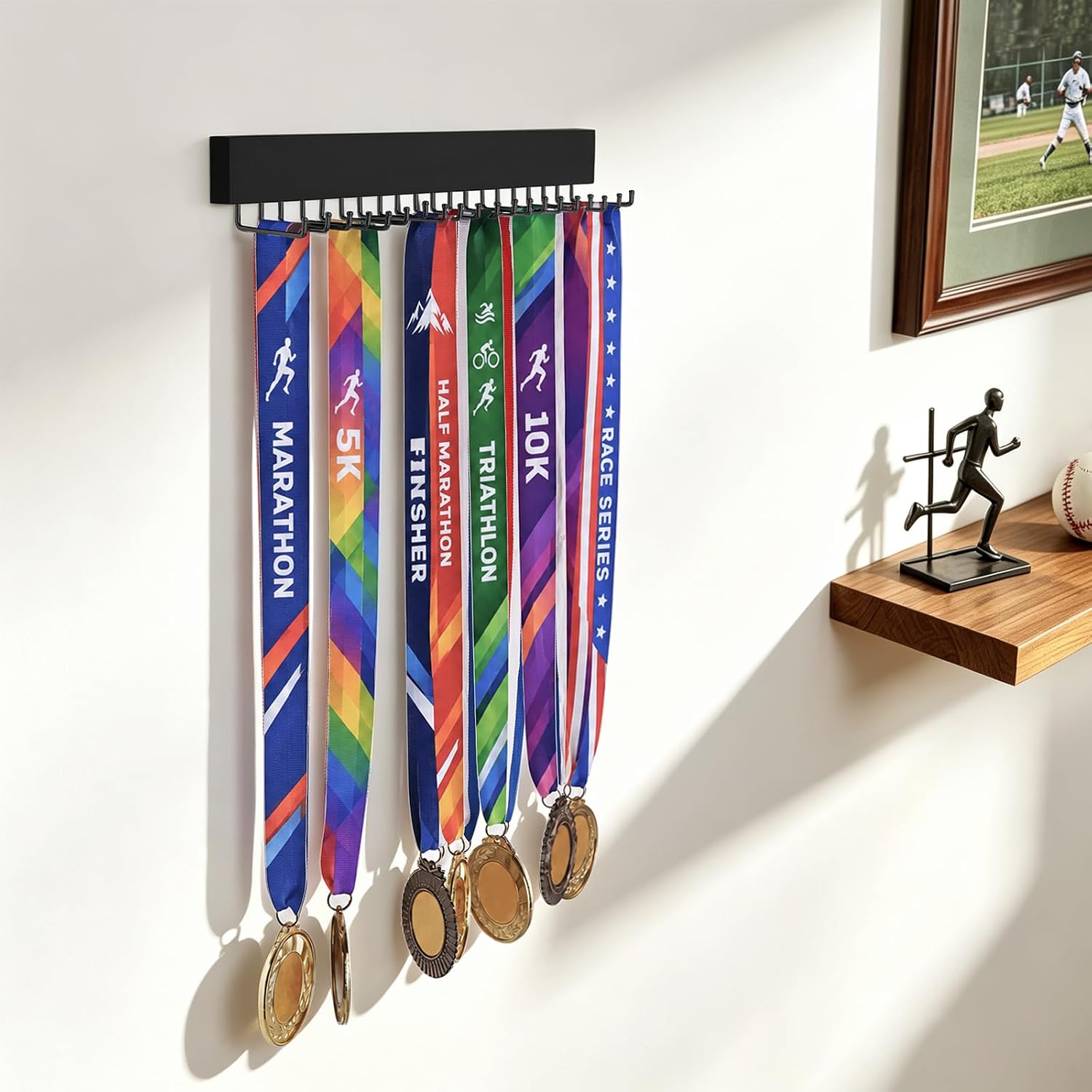Mkono Medal Hanger Display, Wall Mount Medals Rack Holder, Wood & Metal