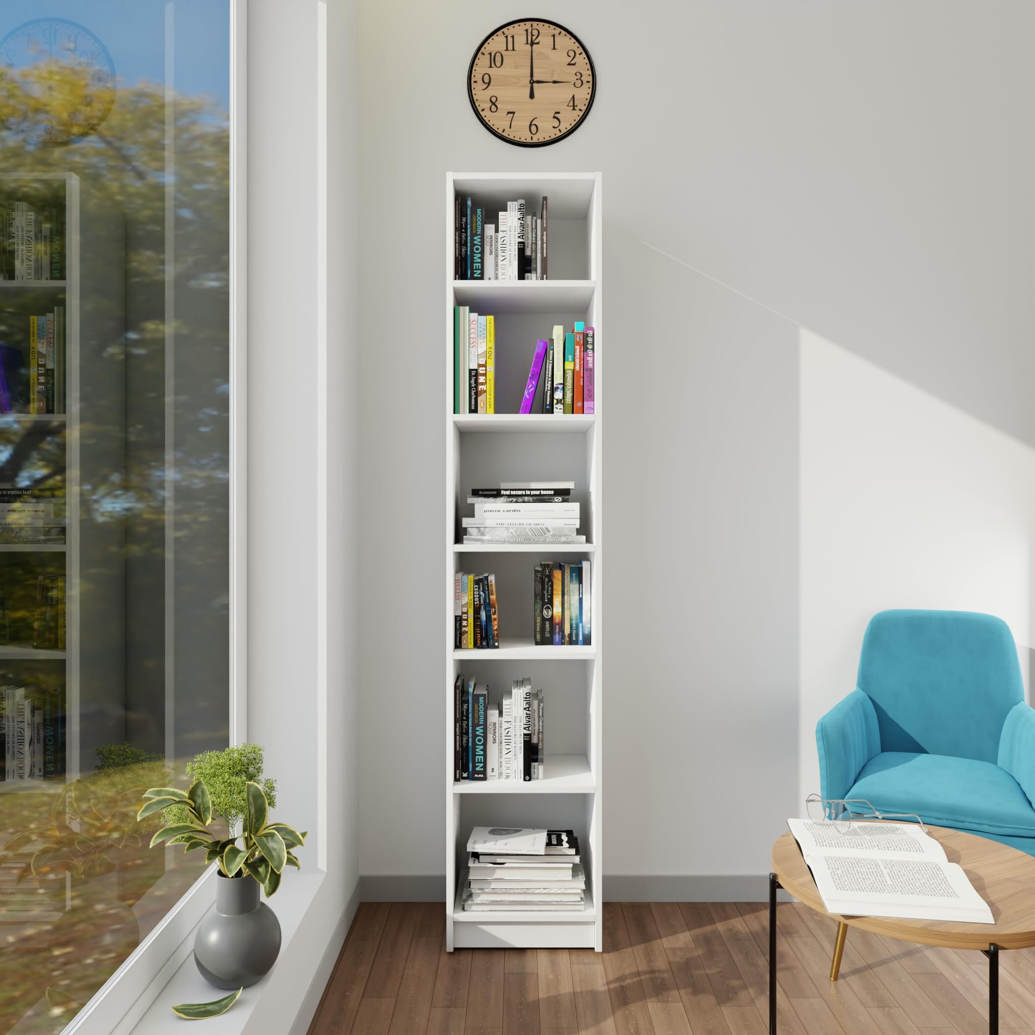 VIKI | Bodhi | Bookrack/Bookshelves, Studyroom, Home Office, Open Bookcase, 201.6cms(H)*40cms(W)*30cms(D), Frosty White Color