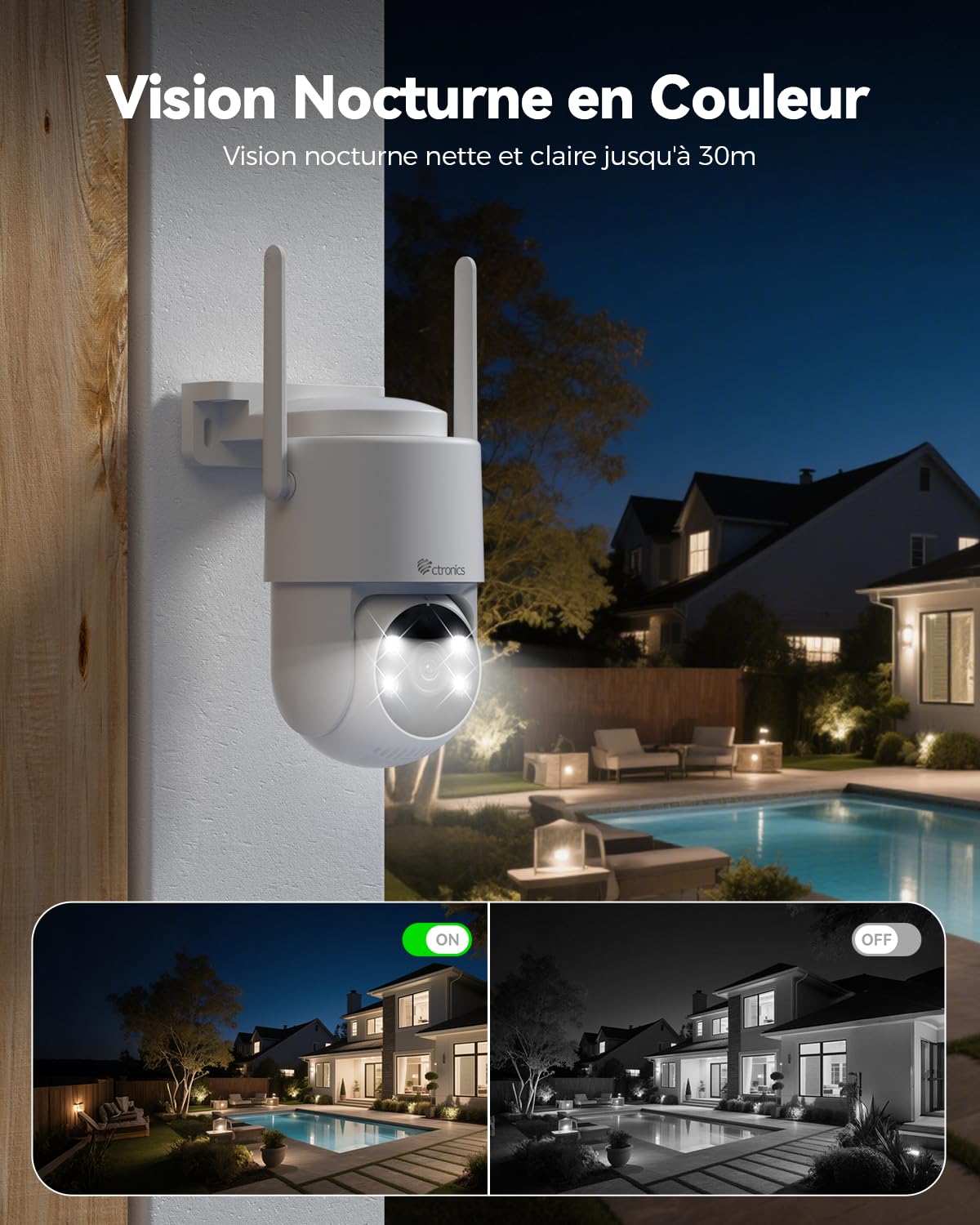 Ctronics 5MP Caméra de Surveillance WiFi Extérieure, IP Caméra WiFi 5GHz/2.4GHz, Détection Humain/Véhicule/Animaux avec Suivi Auto, Vision Nocturne Couleur 30m, Audio Bidirectionnel, PC/TF/Cloud/IP66
