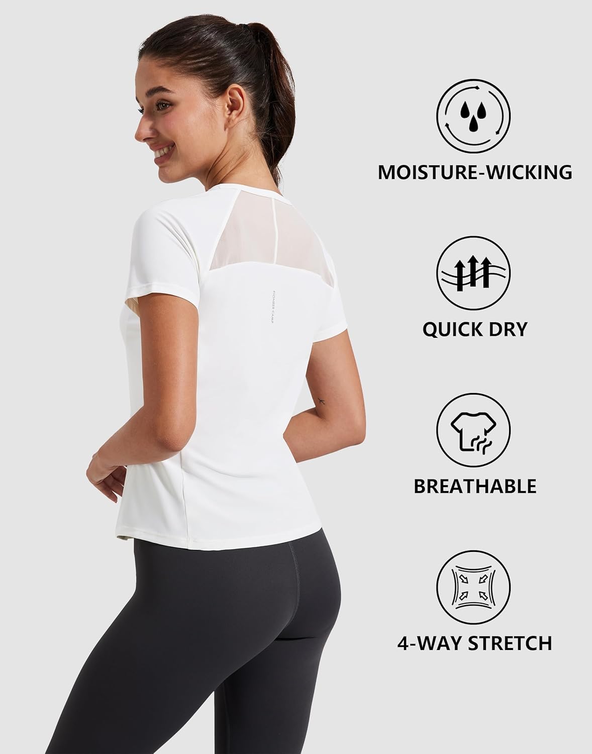 Pioneer Camp Women's Workout Tops Short Sleeve Athletic Shirts Moisture Wicking Quick Dry Mesh Back Yoga Tees for Running Gym - Image 4