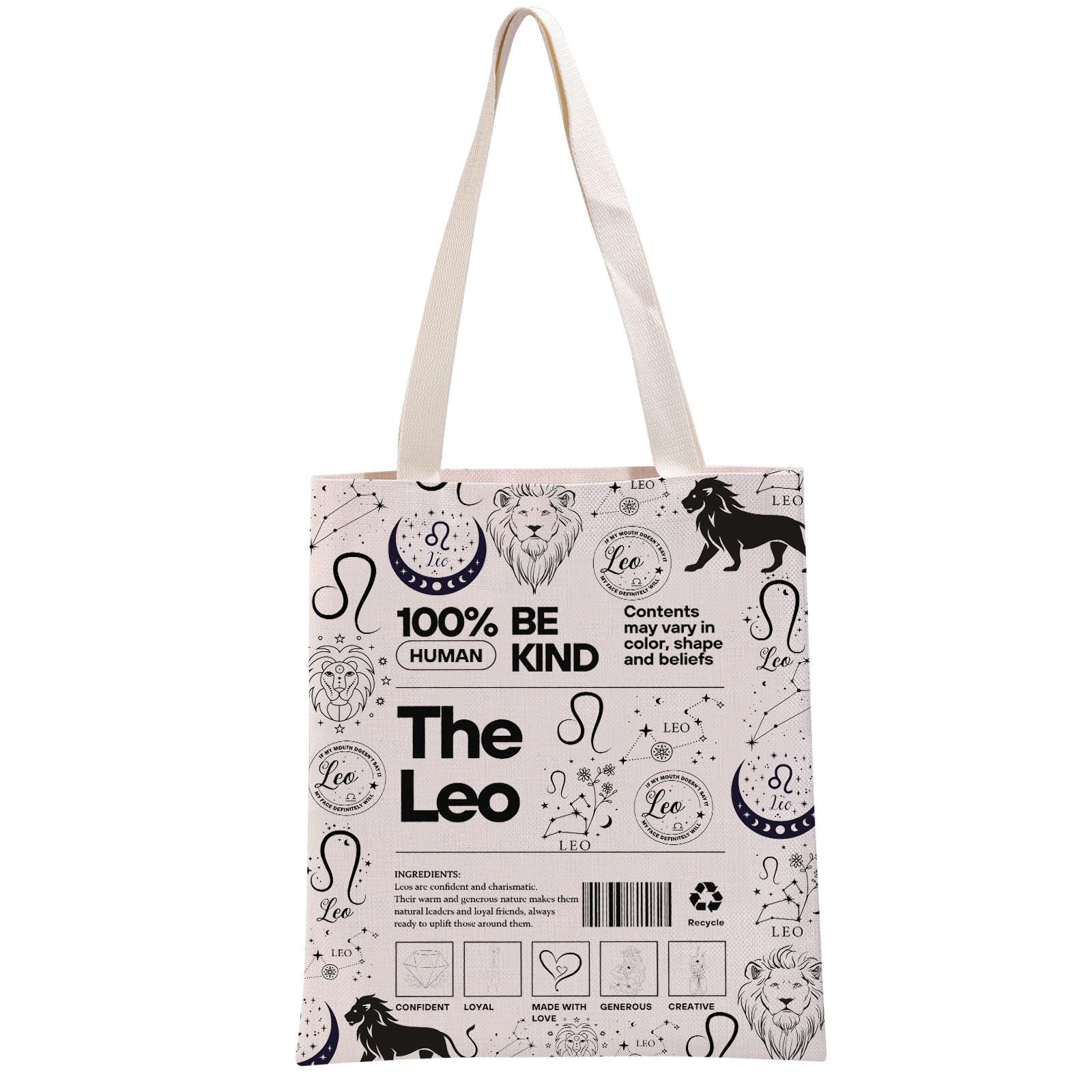 G2TUP Leo Inspired Gift 100% Human Be Kind The Leo Tote Bag Astrology Lover Handbag Zodiac Leo Merch