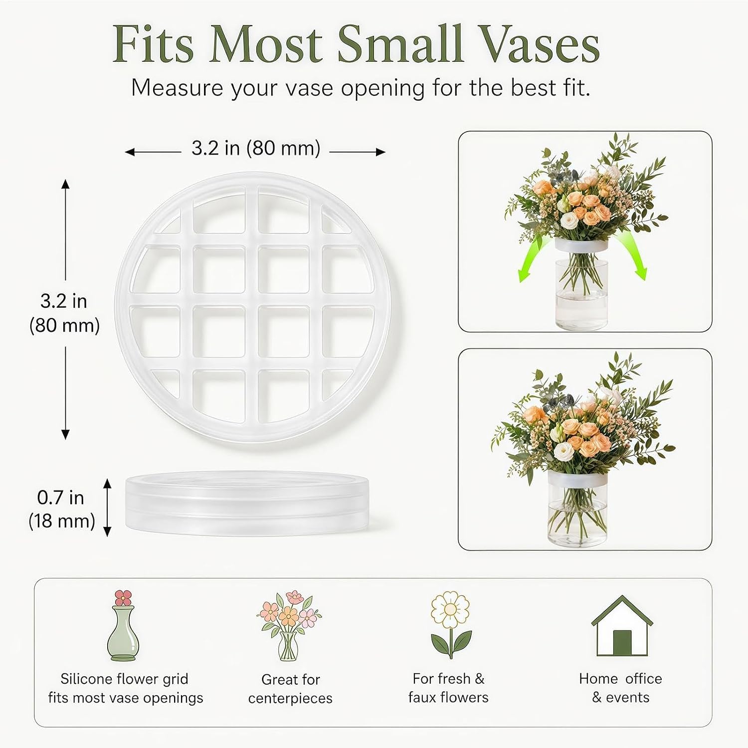 Floral Arranging Grid Silicone 2 Pack Reusable Vase Insert Flower Holder