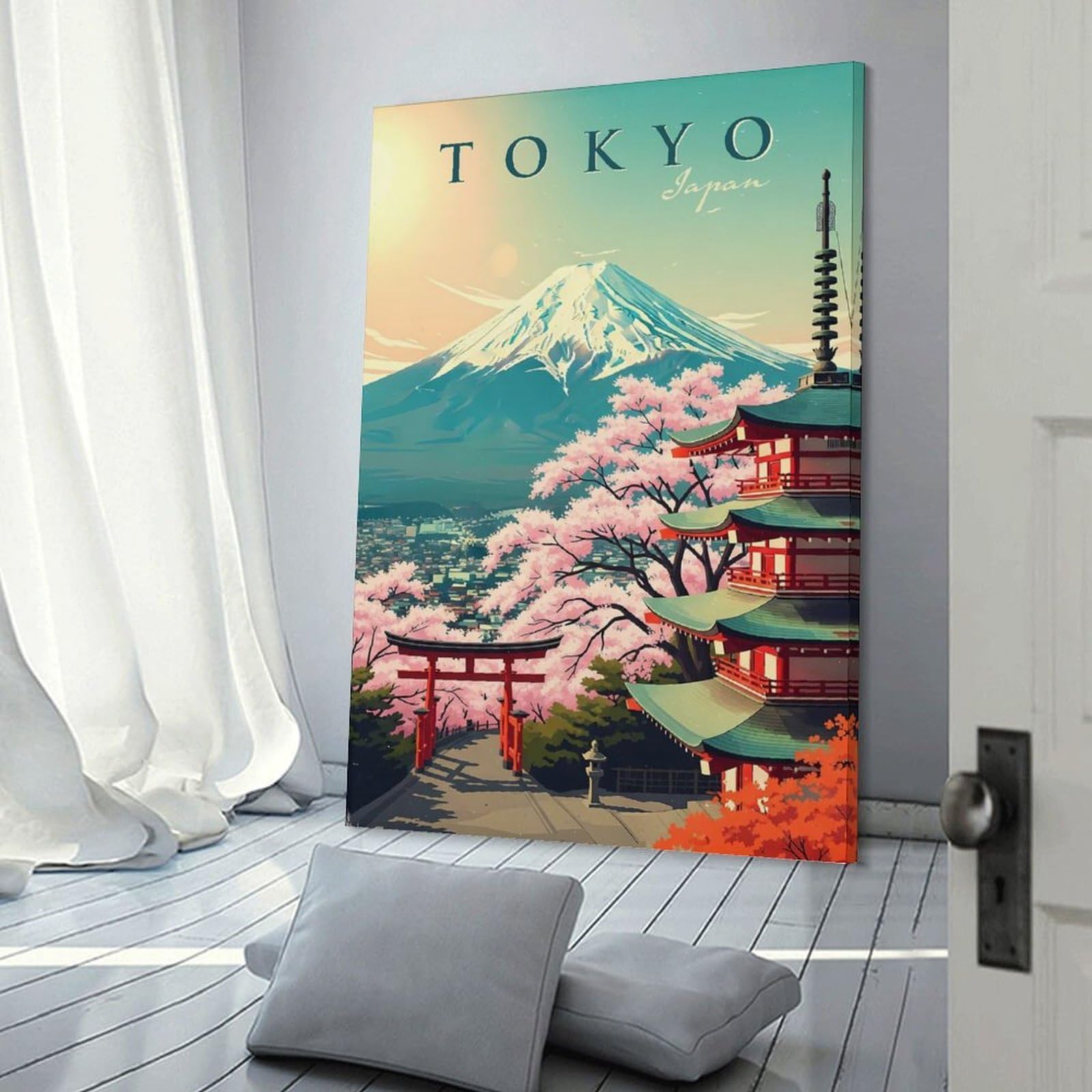 Junmoney Tokyo Japan Vintage Travel Decorative Canvas Print 20x30inch(50x75cm), for Gallery Wall Layouts in Home Or Office, Home Wall Art for Statement Displays