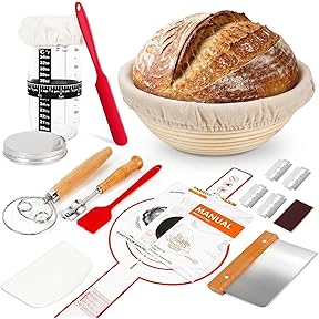 Complete Sourdough Starter Kit, Sourdough Bread Baking Supplies, Banneton Bread Proofing Basket with Sourdough Starter Jar, 9inch Round Bread Proofing Basket, for Bread Baking