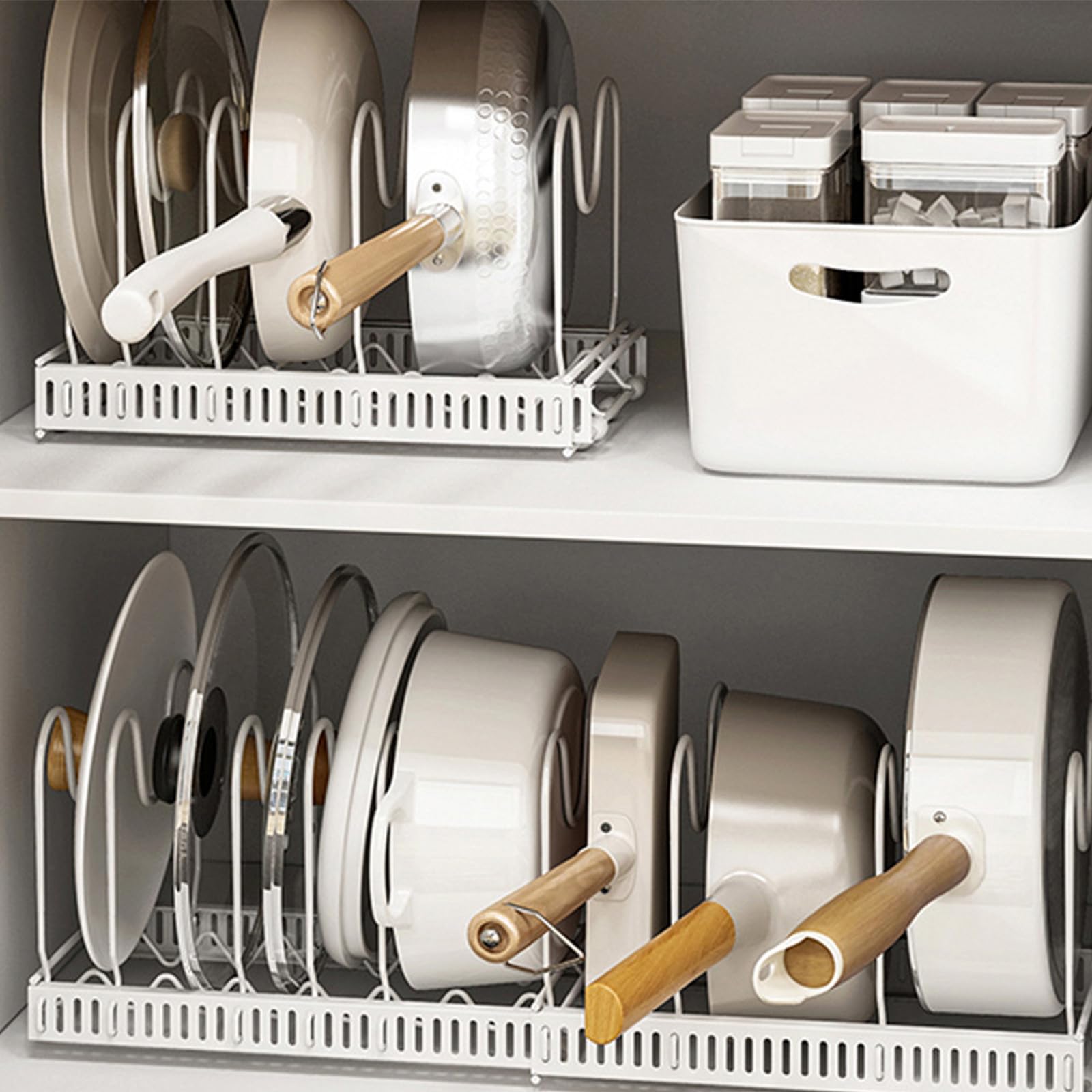 Soporte para Tapas de Ollas de Metal Extensible de Hierro Blanco