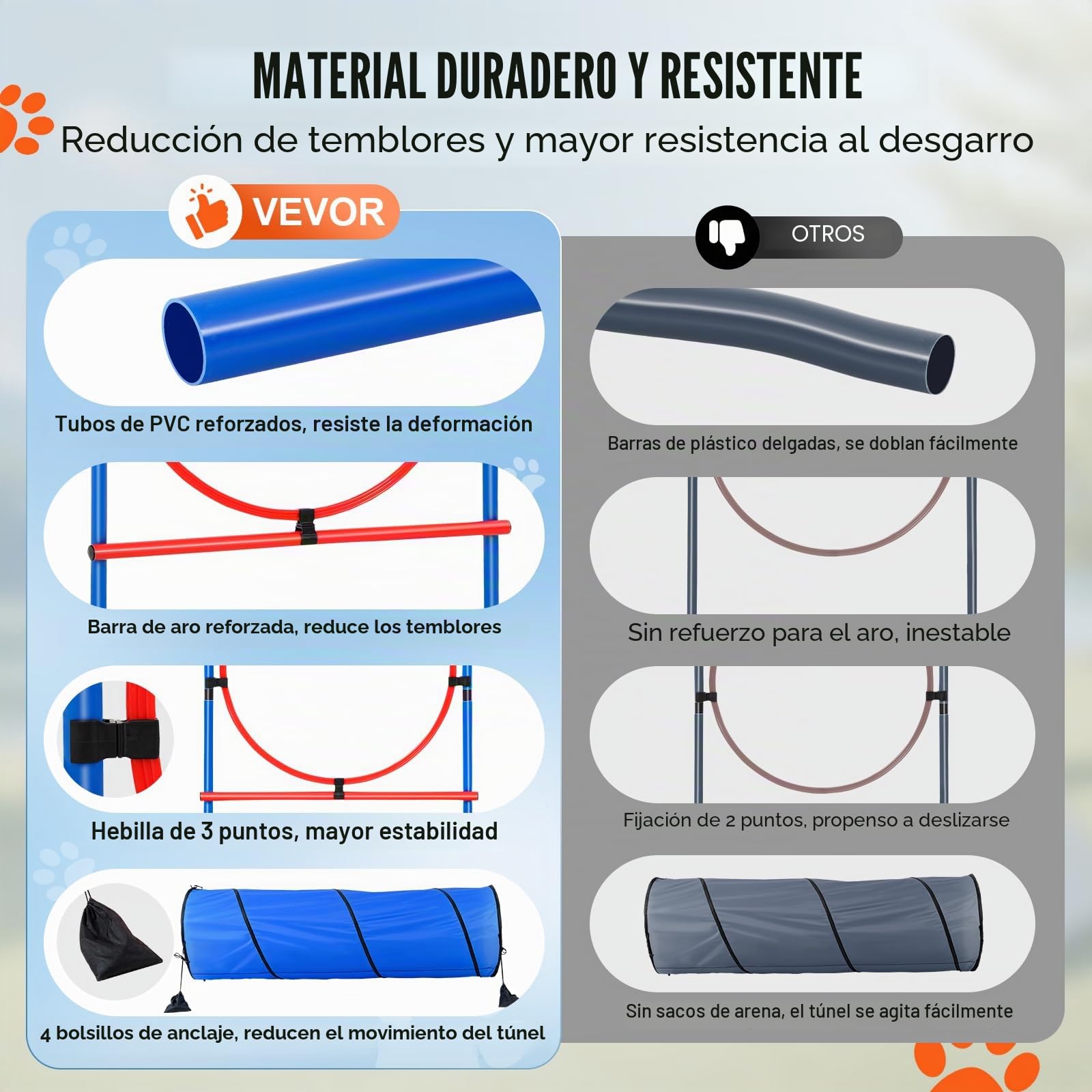 VEVOR Equipo de Entrenamiento de Agilidad para Perros 5 Piezas Carrera de Obstáculos para Cachorros con Vallas Altas Ajustables 6 Postes Túnel Anillo de Salto Caja de Descanso Silbato Cuenco Plegable