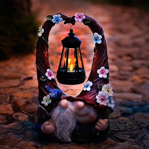 Joint Honglin Solar Garden Gnome Statue with Hanging Lantern -