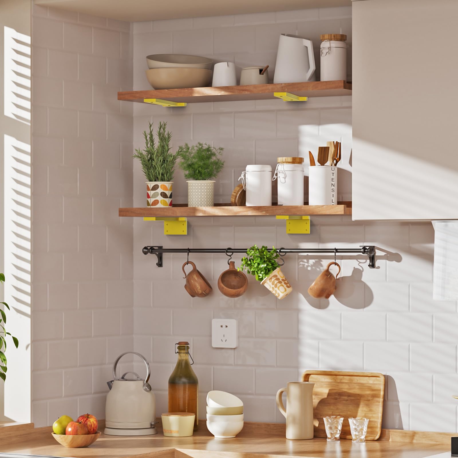 Soporte flotante para estante de 10 pulgadas, paquete de 6 soportes en L para estantes, soportes de metal dorado resistentes para decoración de bricolaje con accesorios de montaje