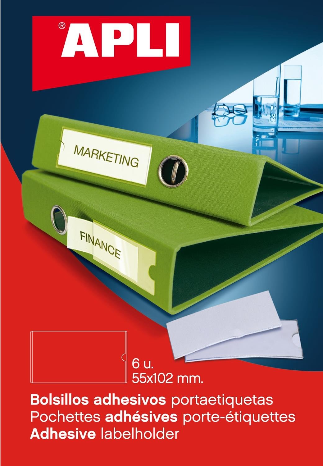 APLI 2614 - Adhesive Label Pockets 55 x 102 mm 6 U.