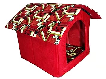 THE DDS STORE Foldable Printer Velvet Fabric Puppy and Cat House (X-Small)