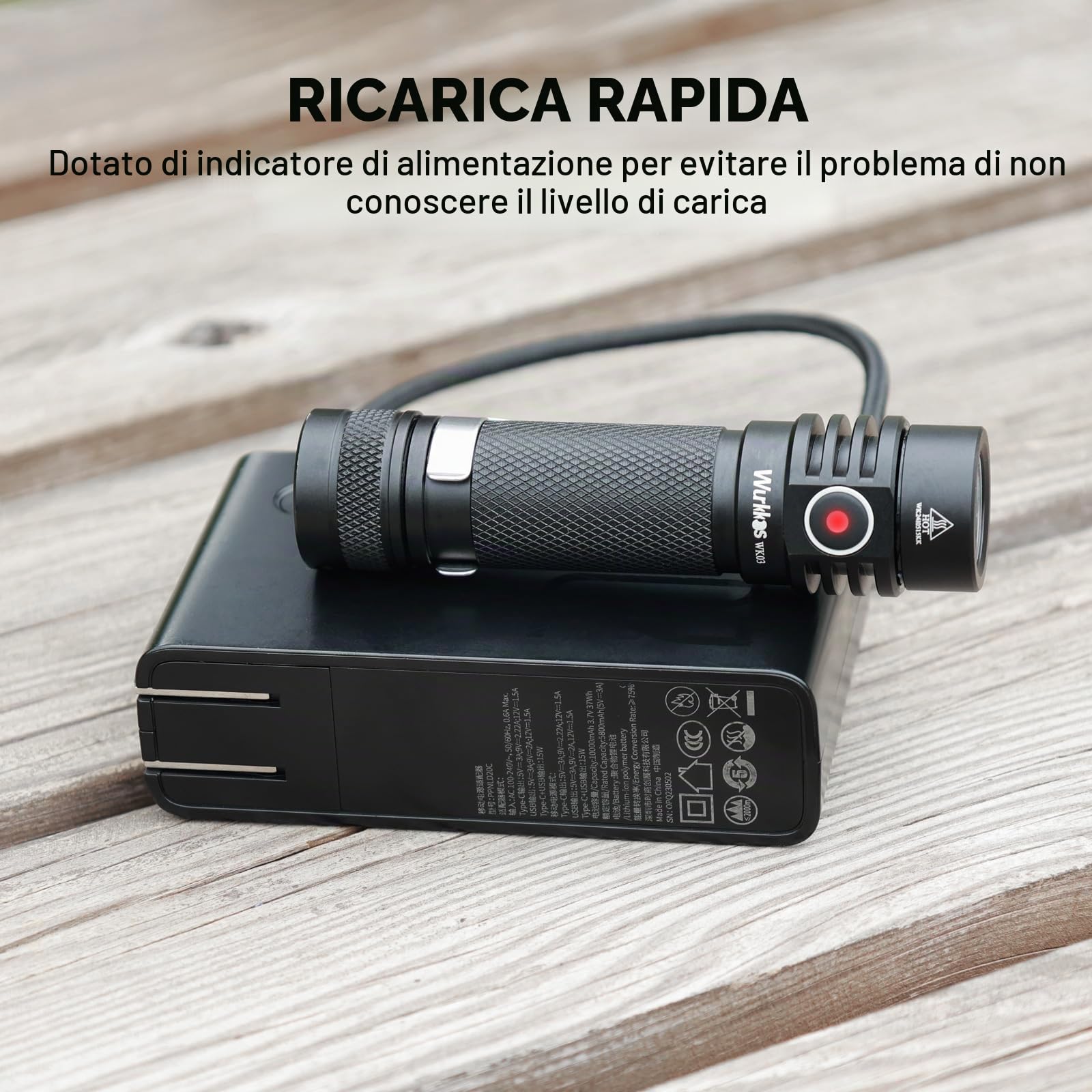 Wurkkos WK03 Torcia LED ricaricabile, 1200 Lumen estremamente luminoso torcia, piccola torcia con 6 modalità e 519A LED, IP68 impermeabile lampada tattica a mano per il campeggio, emergenza (nero)